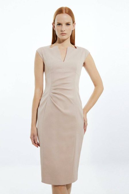 Tailoring Women Karen Millen Petite Italian Structured Rib Tailored Envelope Neck Pencil Midi Dress Rose