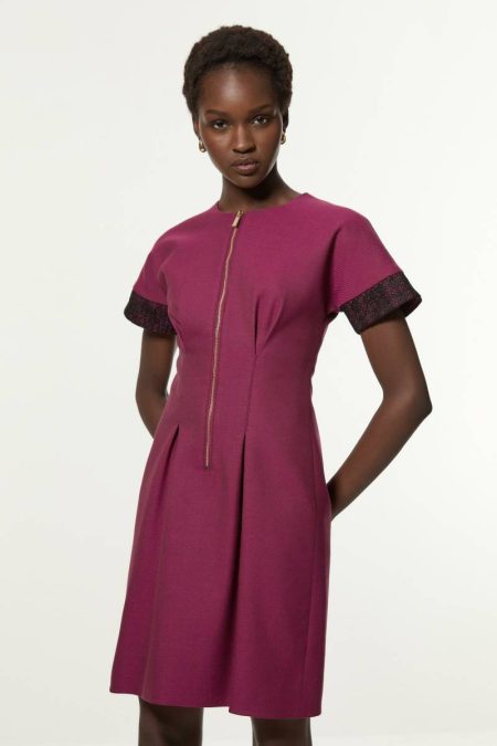Tailoring Women Karen Millen Tailored Twill Lace Mix Zip Front Mini Dress Taupe