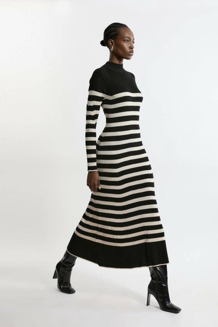 Tailoring Women Mono Karen Millen Viscose Blend Swing Hem Knitted Maxi Dress