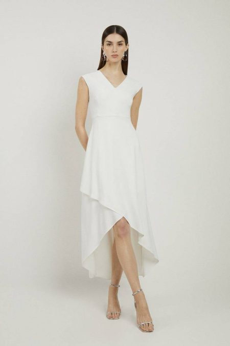 Tailoring Women Petite Compact Stretch Viscose Drape Tailored Midi Dress Karen Millen Ivory
