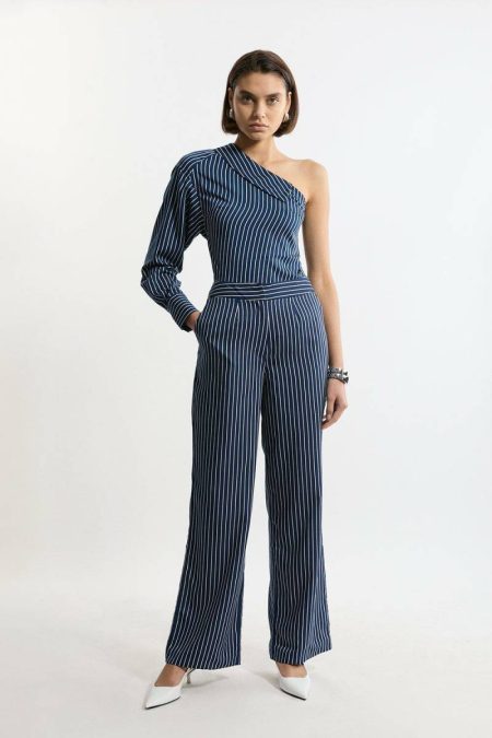 Tailoring Women Striped Twill Wide Leg Woven Pants Stripe Karen Millen