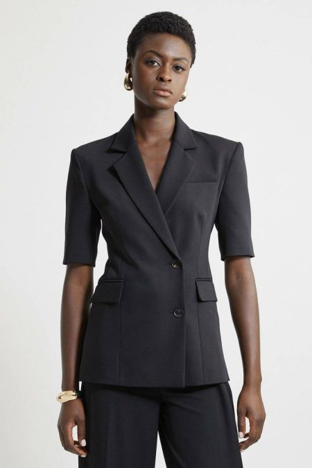 Tailoring Women Tall Tailored Short Sleeve Blazer Jacket Karen Millen Black
