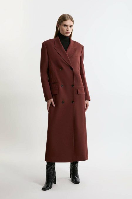 Tailoring Wool Blend Oversized Tailored Double Breasted Long Line Coat Karen Millen Plum Women