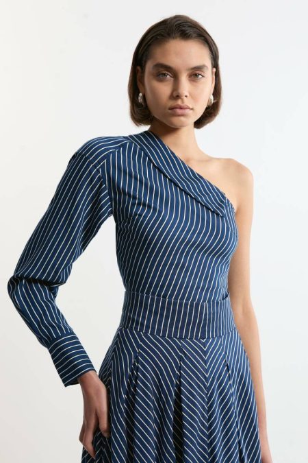 Tall Asymmetric Twill Striped Woven Long Sleeved Shirt Karen Millen Stripe Tops Women