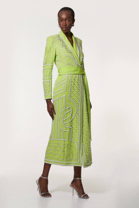 Tall Crystal Embellished Woven Maxi Blazer Dress Lime Maxi Dresses Karen Millen Women