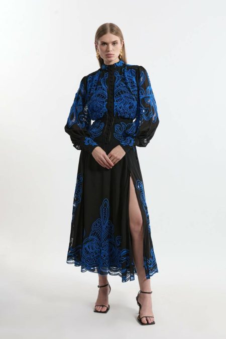 Tall Cut Work Embroidered Woven Maxi Dress Karen Millen Black Women Maxi Dresses
