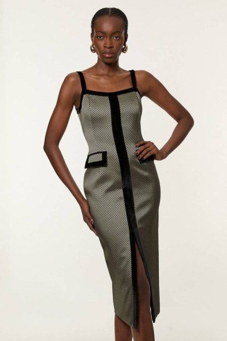 Tall Geo Jacquard Velvet Mix Tailored Strappy Maxi Dress Geo Tailoring Women Karen Millen