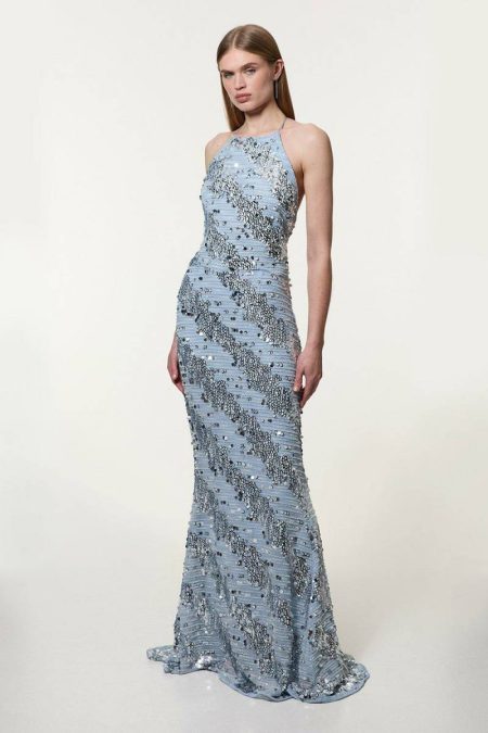 Tall Placed Sequin Fishtail Maxi Karen Millen Women Blue Maxi Dresses