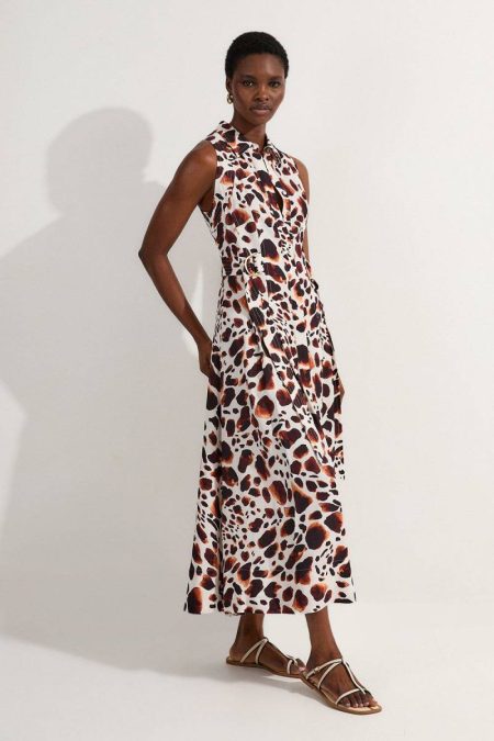 Tall Premium Viscose Linen Topstitch Halter Neck Woven Midi Dress With D Ring Detail Karen Millen Animal Women Midi Dresses