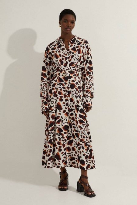 Tall Premium Viscose Linen Woven Shirt Dress With Gold Buckle Belt Shirt Dresses Karen Millen Animal Women