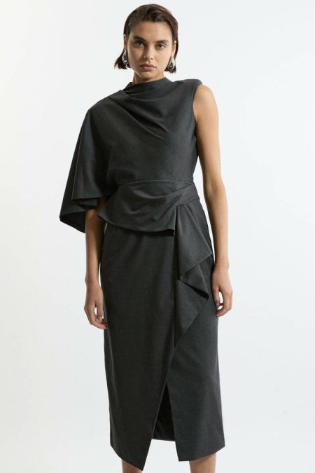Tall Tailored Draped Asymmetric Maxi Dress Tailoring Women Grey Karen Millen