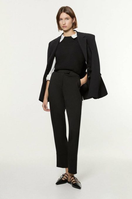 Tall Technical Crepe Tailored Straight Turn Up Hem Black Women Tailoring Karen Millen