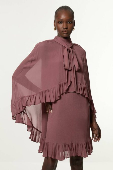 Tall Viscose Georgette Cape Woven Mini Dress Women Tailoring Dusty Rose Karen Millen