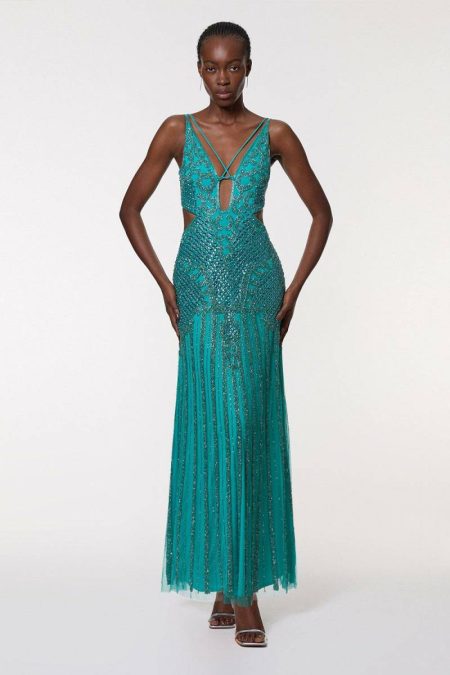 Teal Karen Millen Crystal Embellished Strappy Maxi Dress Women Maxi Dresses