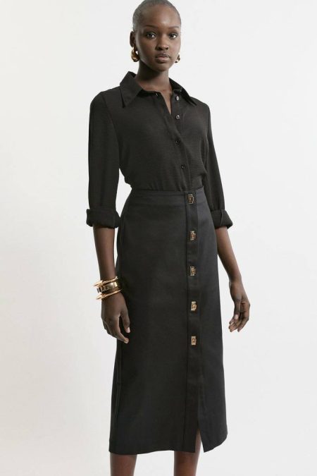 Techno Jacket And Midi Skirt Co-Ord Black Karen Millen Skirts Women