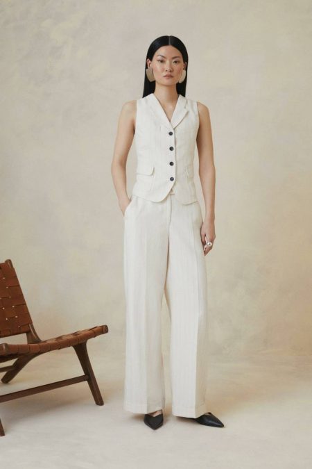 The Founder Striped Mid Rise Straight Leg Pants Stripe Women Karen Millen Tailoring