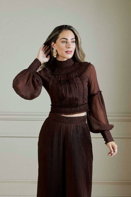 Tops Choc Brown Women Lydia Millen Crinkle Wide Leg Woven Trouser Co-Ord Karen Millen