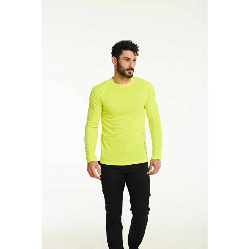 Tops & Outerwear Hi-Vis Yellow Men's Coolmax Long Sleeve Tee Men Cat - Image 2
