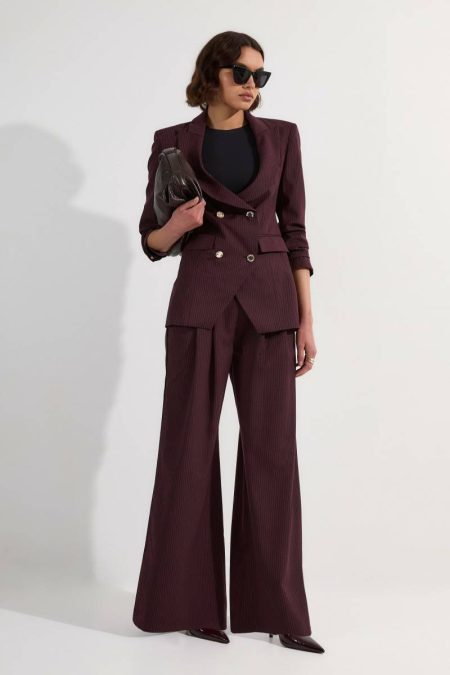 Tops Women Karen Millen Merlot Pinstripe Corseted Tailored Wide Leg Pants