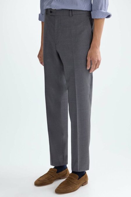 Trousers Men Gray Mélange Tropical Wool Classic Fit Suit Trousers Purificacion Garci
