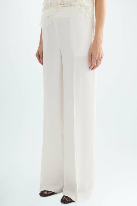 Trousers Purificacion Garci Crepe Wide-Leg Trousers Women Ecru