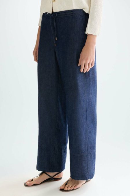 Trousers Purificacion Garci Denim Blue Tencel Denim Straight-Leg Pyjama-Style Trousers Women