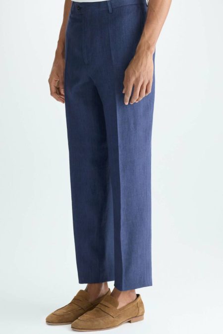 Trousers Purificacion Garci Men Navy Linen Classic Fit Suit Trousers