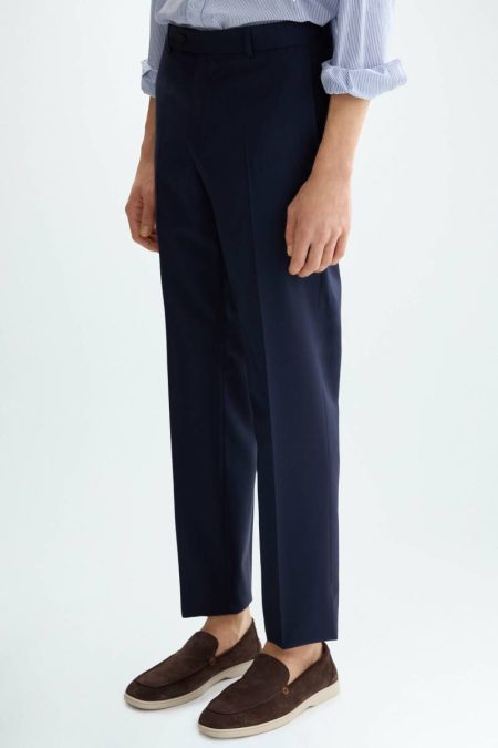 Trousers Purificacion Garci Navy Men Tropical Wool Classic Fit Suit Trousers
