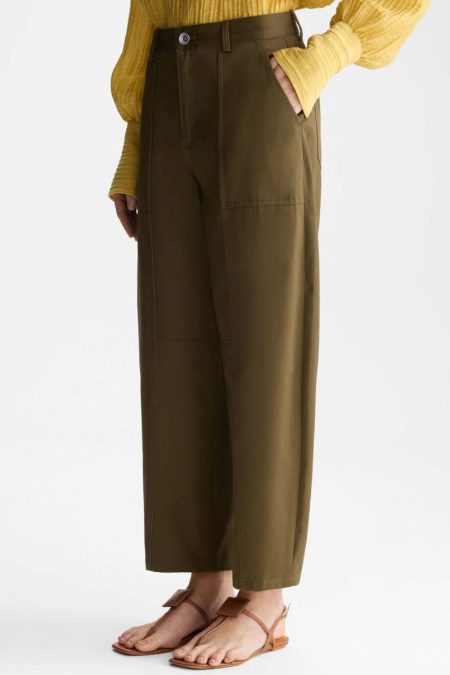 Trousers Women Khaki Cotton Twill Barrel Trousers Purificacion Garci