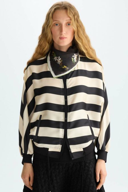 Vanilla/Black Purificacion Garci Women Striped Twill Oversize Jacket Jackets