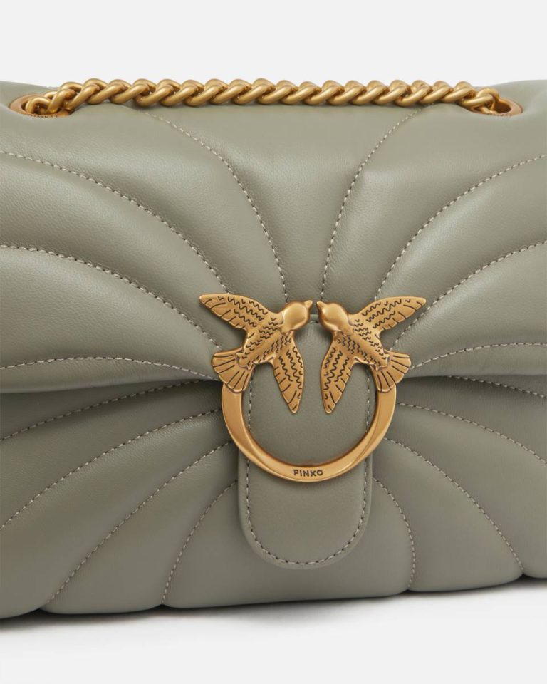 Vertiver Green-Antique Gold Pinko Shoulder Bags Love Bag Puff Large Butterfly Quilt Crossbody Bag - Image 3