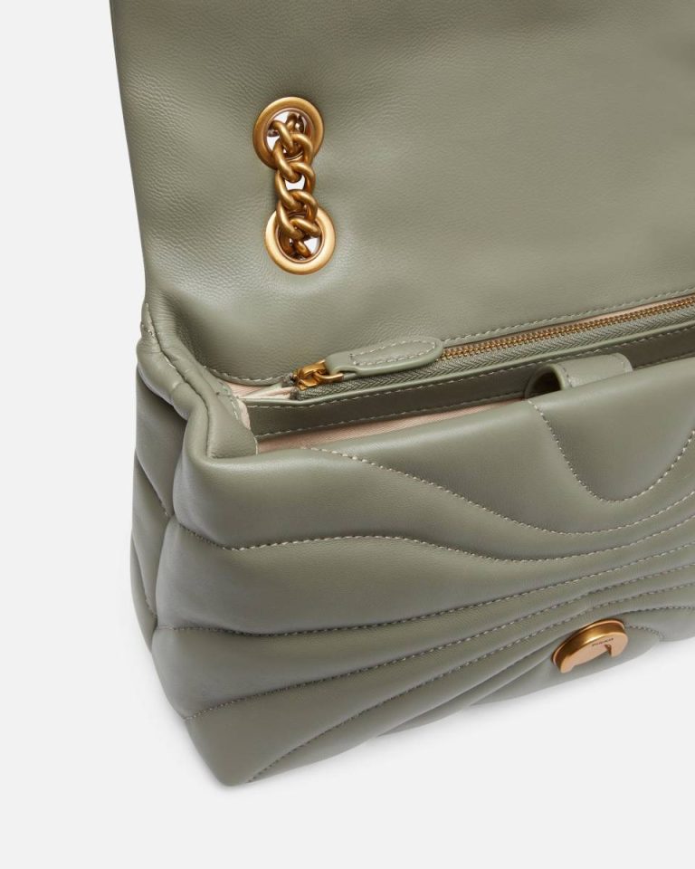 Vertiver Green-Antique Gold Pinko Shoulder Bags Love Bag Puff Large Butterfly Quilt Crossbody Bag - Image 4