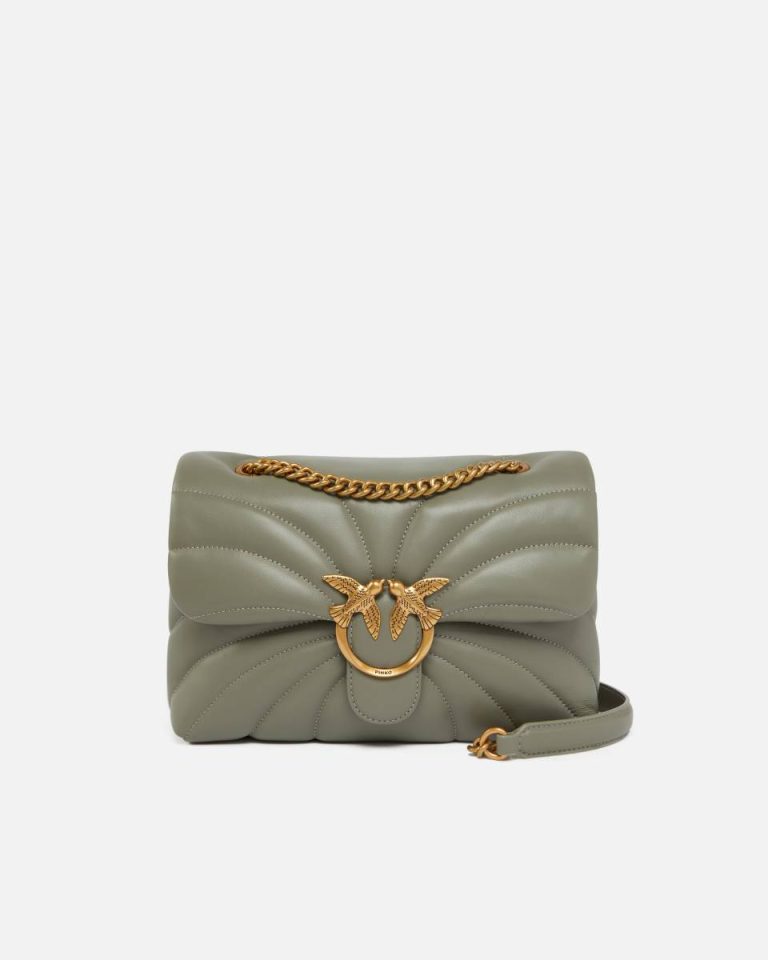 Vertiver Green-Antique Gold Pinko Shoulder Bags Love Bag Puff Large Butterfly Quilt Crossbody Bag