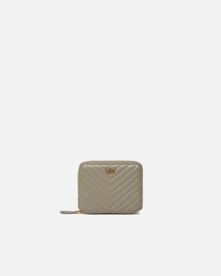 Walnut-Antique Gold Purses Pinko Square Quilted Nappa Leather Zip-Around Purse