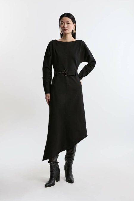 Waterfall Hem Belted Ponte Jersey Maxi Dress Karen Millen Women Cream Tailoring