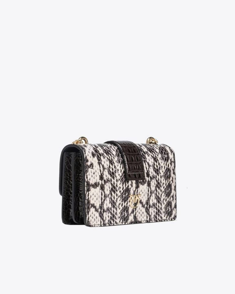 White/Black-Light Gold Crossbody Bags Pinko Galleria Mini Love Bag One In Reptile And Crocodile-Print Leather - Image 2