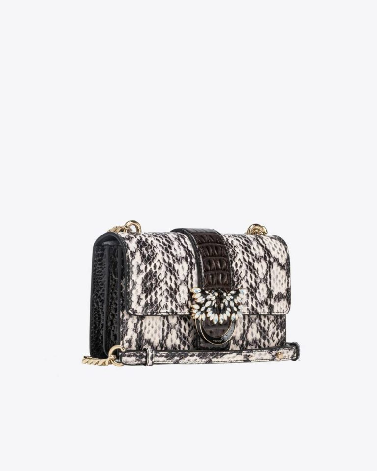 White/Black-Light Gold Crossbody Bags Pinko Galleria Mini Love Bag One In Reptile And Crocodile-Print Leather - Image 3
