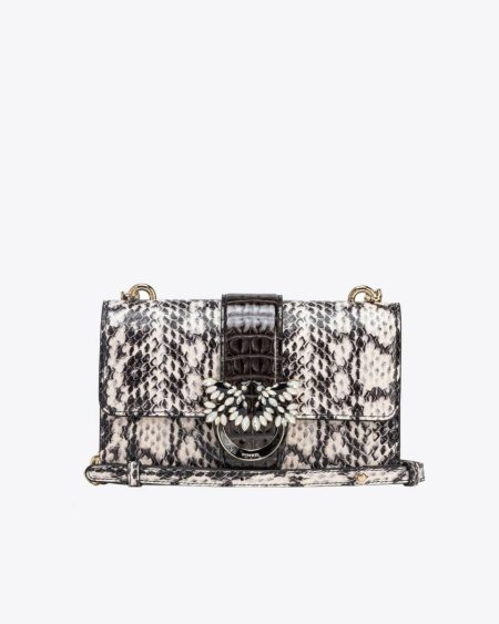 White/Black-Light Gold Crossbody Bags Pinko Galleria Mini Love Bag One In Reptile And Crocodile-Print Leather