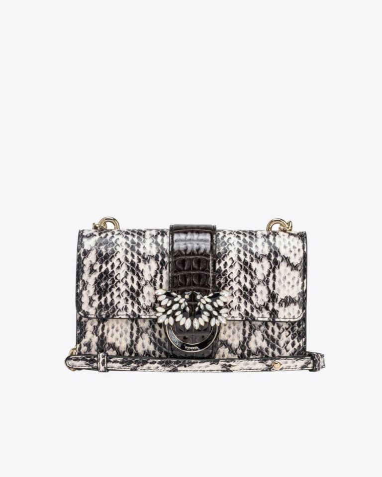 White/Black-Light Gold Crossbody Bags Pinko Galleria Mini Love Bag One In Reptile And Crocodile-Print Leather