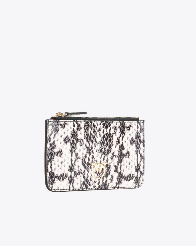 White/Black-Light Gold Pinko Galleria Flat Pouch In Reptile Skin Leather Goods - Image 3