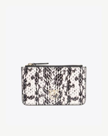 White/Black-Light Gold Pinko Galleria Flat Pouch In Reptile Skin Leather Goods