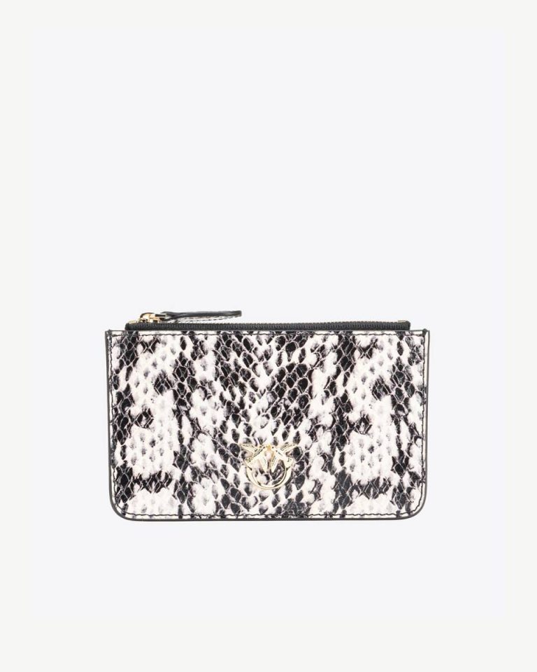 White/Black-Light Gold Pinko Galleria Flat Pouch In Reptile Skin Leather Goods