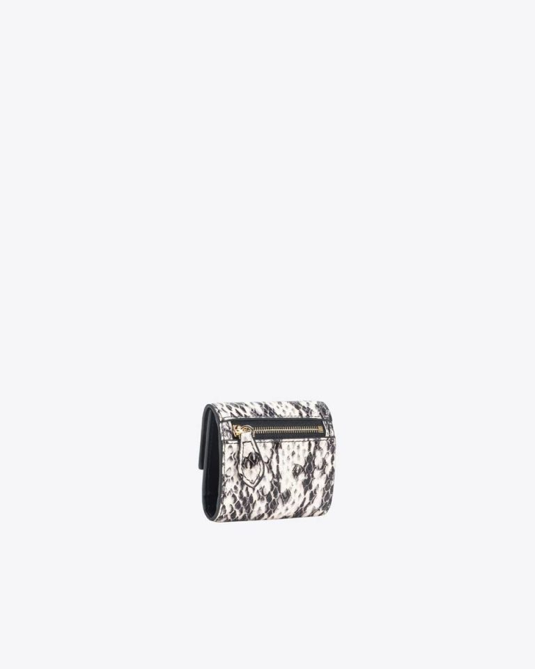 White/Black-Light Gold Pinko Galleria Small Wallet In Reptile-Print Leather Purses - Image 2