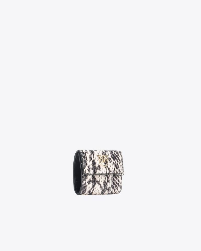 White/Black-Light Gold Pinko Galleria Small Wallet In Reptile-Print Leather Purses - Image 3