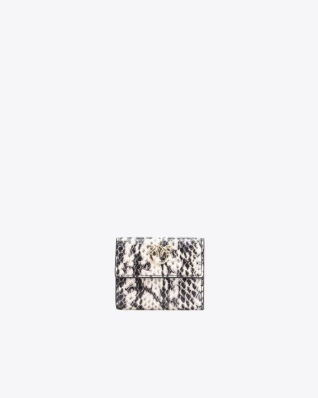 White/Black-Light Gold Pinko Galleria Small Wallet In Reptile-Print Leather Purses