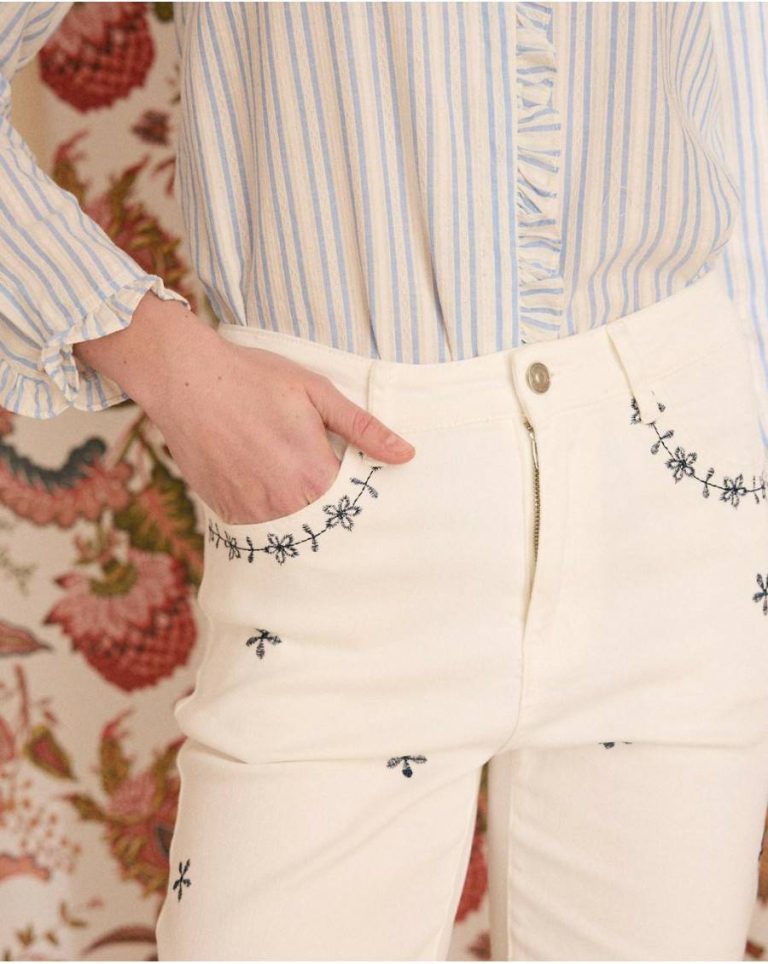 White Denim Bea Marine Embroidery Trousers Polín Et Moi Women - Image 2