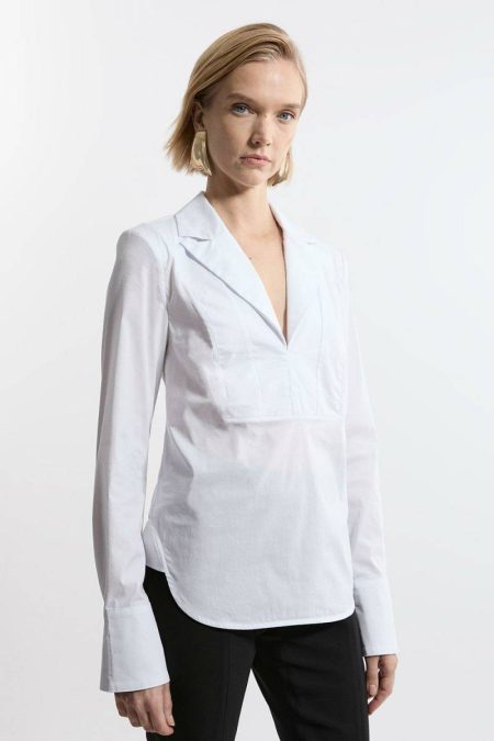 White Karen Millen Tailoring Women Tailored Cotton Bib Panel Detail Shirt