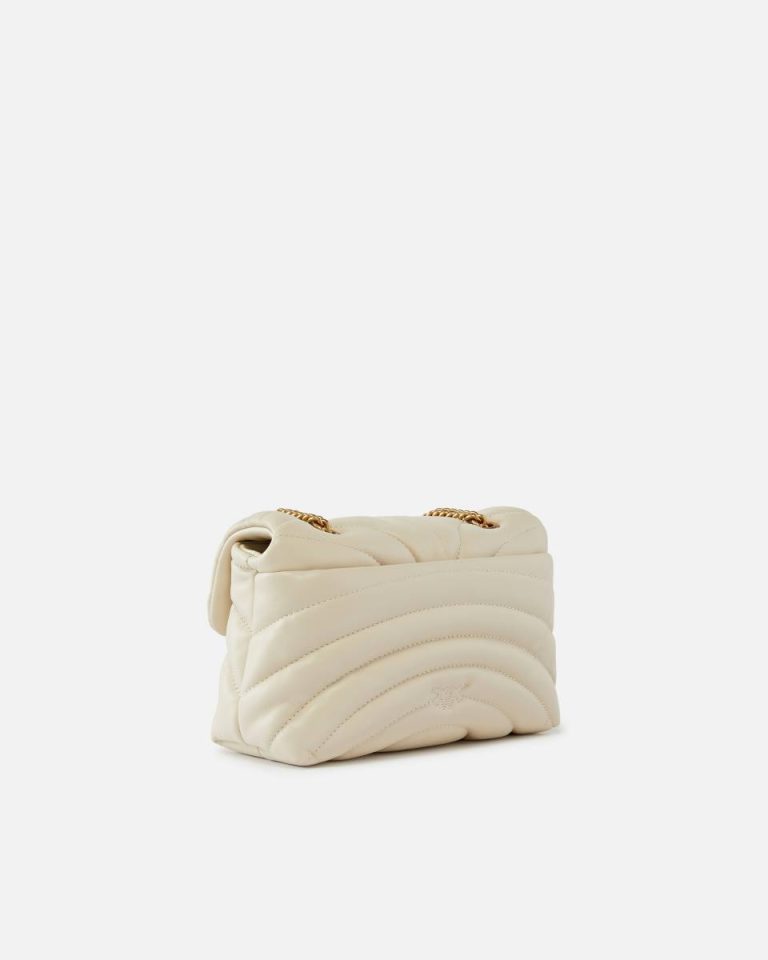 White+White-Antique Gold Crossbody Bags Love Bag Puff Butterfly Mini Nappa Leather Crossbody Bag Pinko - Image 2