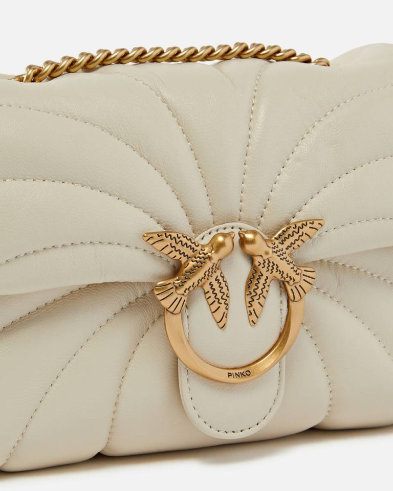White+White-Antique Gold Crossbody Bags Love Bag Puff Butterfly Mini Nappa Leather Crossbody Bag Pinko - Image 3