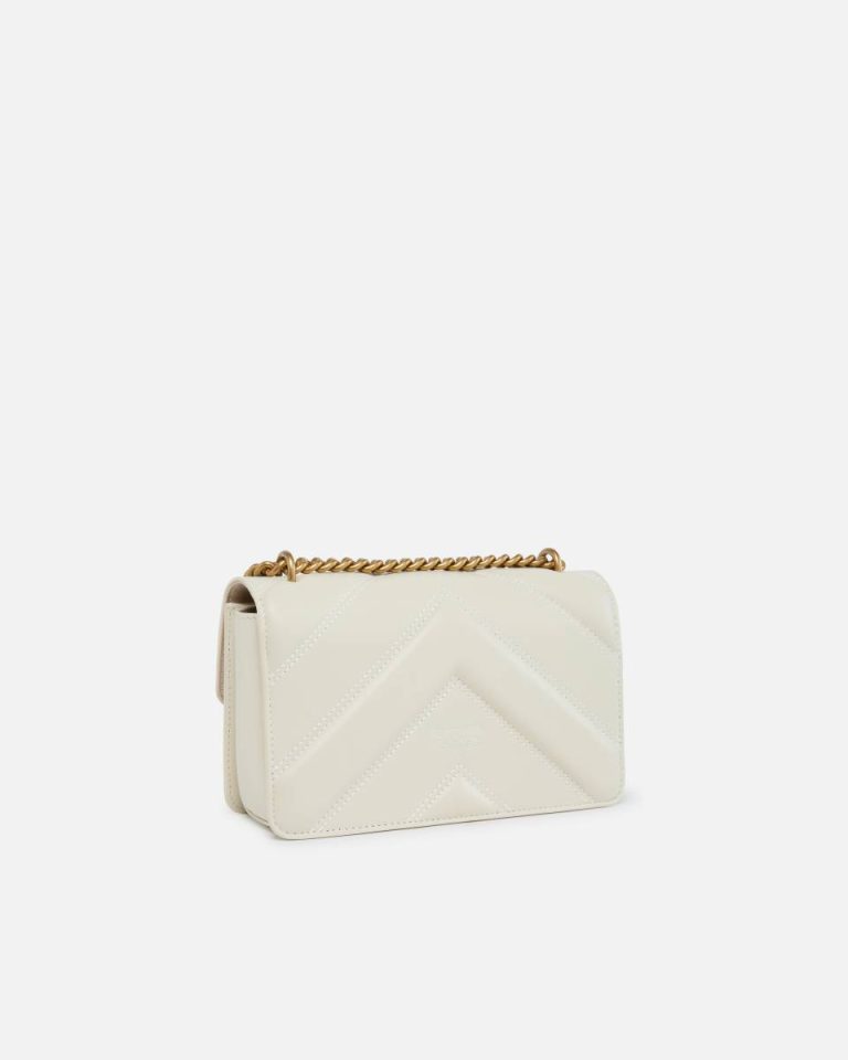 White+White-Antique Gold Love Bag Mini Chevron-Quilted Nappa Leather Crossbody Bag Shoulder Bags Pinko - Image 2